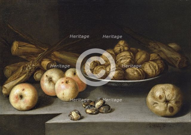 Still Life with Apples, Walnuts and Sugar Cane, 1645. Creator: Pedro de Medina Valbuena.