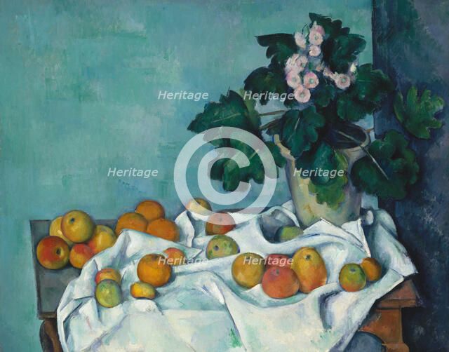 Still Life with Apples and a Pot of Primroses, ca. 1890. Creator: Paul Cezanne.