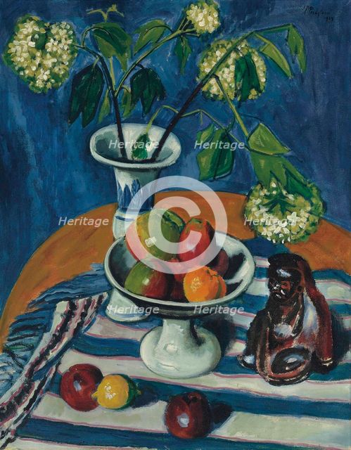 Still life with apples and viburnum, 1923. Creator: Pechstein, Hermann Max (1881-1955).