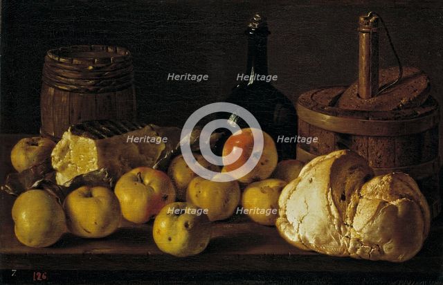 Still Life with Apples, Bread, Cheese, and Containers, c1772. Creator: Luis Meléndez.