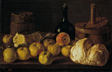 Still Life with Apples, Bread, Cheese, and Containers, c1772. Creator: Luis Meléndez