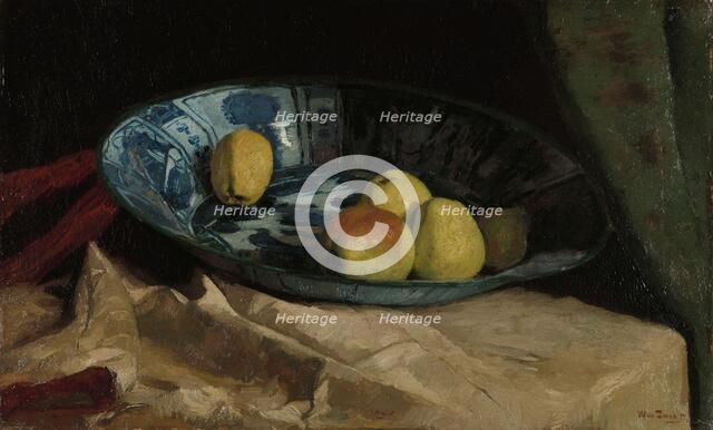 Still Life with Apples in a Delft Blue Bowl, 1880-1890. Creator: Willem de Zwart.