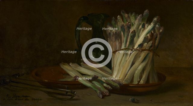 Still Life with Asparagus, c. 1880. Creator: Philippe Rousseau (French, 1816-1887).