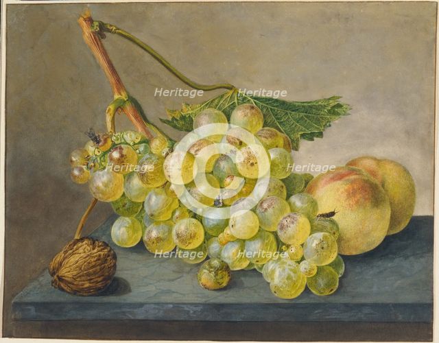 Still Life with Bunch of Grapes, Walnut and Peaches,  c1765-1800. Creator: Wybrand Hendriks.