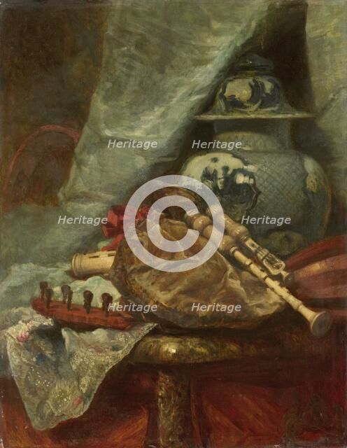 Still Life with Bagpipes, 1850-1881. Creator: Adolphe Mouilleron.