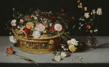 Still Life with Basket and Vase of Flowers c1620. Creator: Jan Brueghel the younger