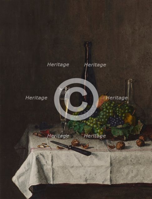 Still Life with Basket of Grapes, 1863. Creator: Leon Bonvin.