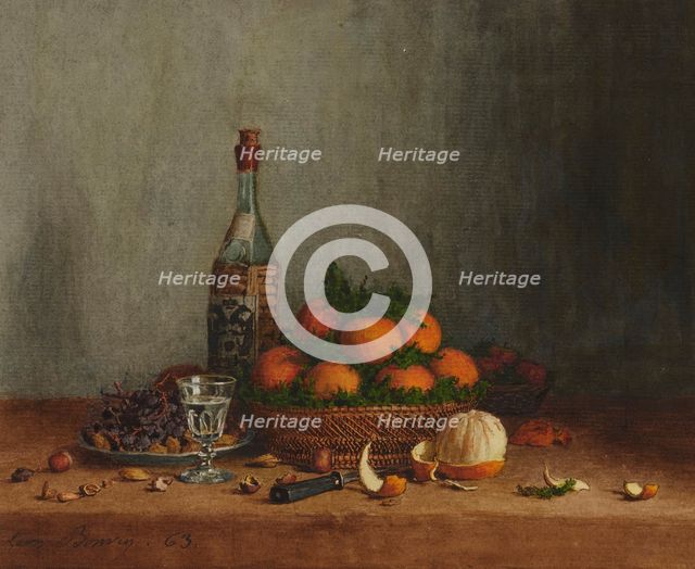 Still Life with Basket of Oranges, 1863. Creator: Leon Bonvin.