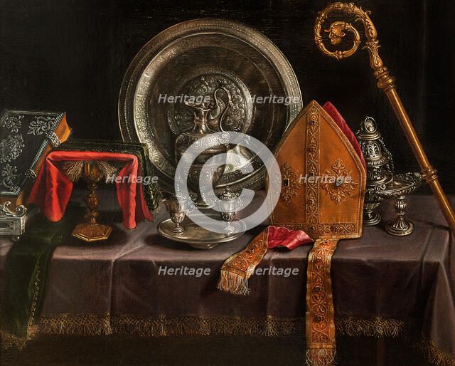 Still life with Bishop Insignia and silver, First Half of 17th cen.. Creator: Barbieri; Paolo Antonio (1603-1649).