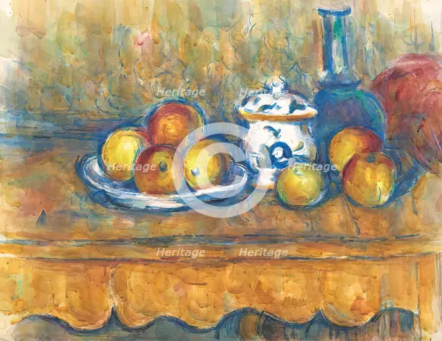 Still life with blue bottle, sugar bowl and apples, 1900-1906. Creator: Paul Cezanne.