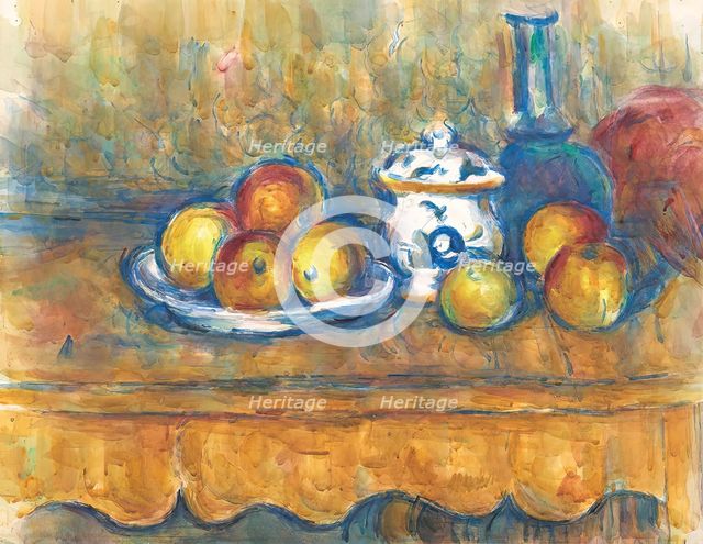Still life with blue bottle, sugar bowl and apples, 1900-1906. Creator: Paul Cezanne.