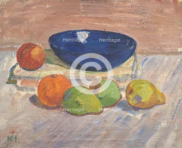 Still Life with Blue Bowl and Fruits, 1910-1911. Creator: Karl Isakson.
