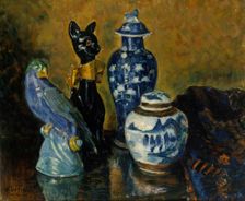 Still Life with Blue Figurines. Creator: Alfred William Finch