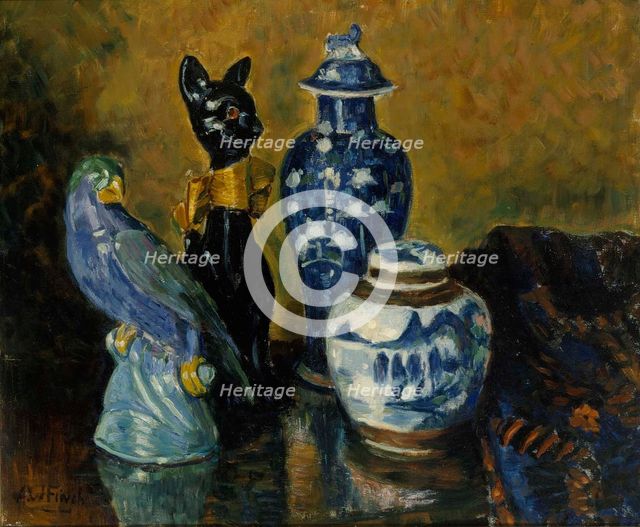 Still Life with Blue Figurines. Creator: Alfred William Finch.