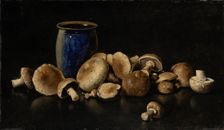 Still life with Blue Vase and Mushrooms, 1891. Creator: Otto Scholderer