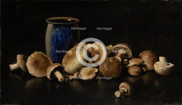 Still life with Blue Vase and Mushrooms, 1891. Creator: Otto Scholderer.