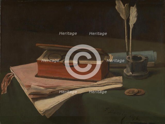 Still Life with Book, Papers and Inkwell, 1876. Artist: Bonvin, François (1817-1887)