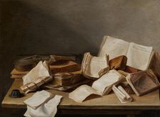 Still Life with Books and a Violin, 1628. Creator: Jan Davidsz de Heem