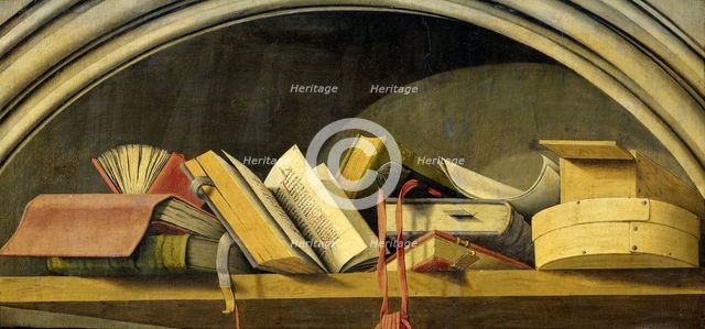 Still Life with Books in a Niche, 1442-1445. Creator: Barthélemy d'Eyck.