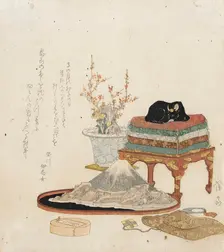 Still Life with Bonsai, Suiseki, and Stroking Ox 1829. Creator: Ikeda Eisen