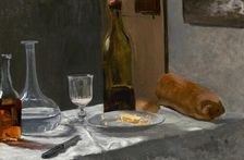 Still Life with Bottle, Carafe, Bread, and Wine, c. 1862/1863. Creator: Claude Monet
