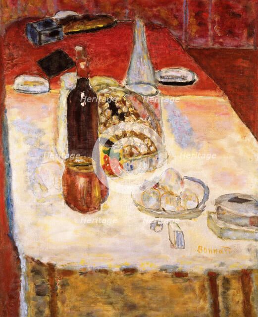 Still Life with Bottle of Red Wine  , 1942. Creator: Bonnard, Pierre (1867-1947).