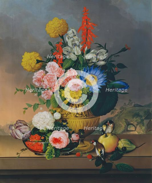 Still life with bouquet of flowers, 1828. Creator: Johann Knapp.