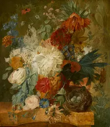 Still Life with Bouquet of Flowers and Bird's Nest, 1776. Creator: Wybrand Hendriks