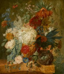 Still Life with Bouquet of Flowers and Bird's Nest, 1776. Creator: Wybrand Hendriks