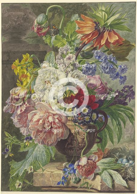 Still Life with Bouquet of Flowers and Bird’s Nest, (1780?). Creator: Wybrand Hendriks.