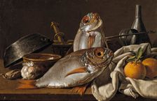 Still Life with Breams, Oranges, Garlic, Condiments, and Kitchen Utensils, 1772. Creator: Luis Meléndez