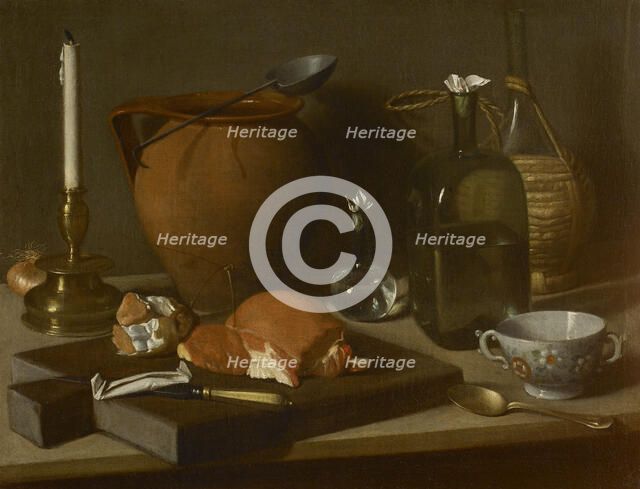 Still life with cup, bottle, clay pot and candlestick. Creator: Magini, Carlo (1720-1806).