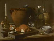 Still life with cup, bottle, clay pot and candlestick. Creator: Magini, Carlo (1720-1806)