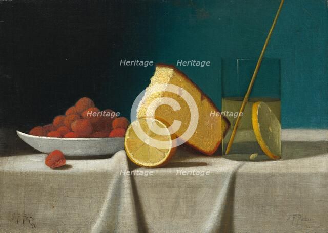 Still Life with Cake, Lemon, Strawberries, and Glass, 1890. Creator: John Frederick Peto.