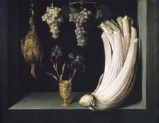 Still Life with Cardoon, Francolin, Grapes and Irises, 17th century. Creator: Felipe Ramirez