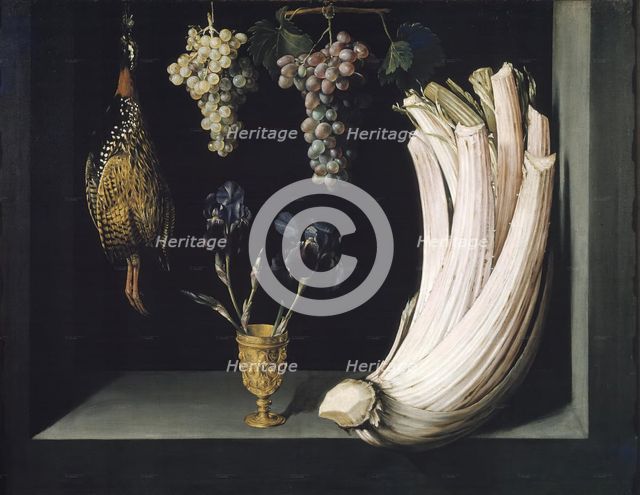 Still Life with Cardoon, Francolin, Grapes and Irises, 17th century. Creator: Felipe Ramirez.