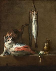 Still Life With Cat and Fish, 1728. Creator: Jean-Simeon Chardin
