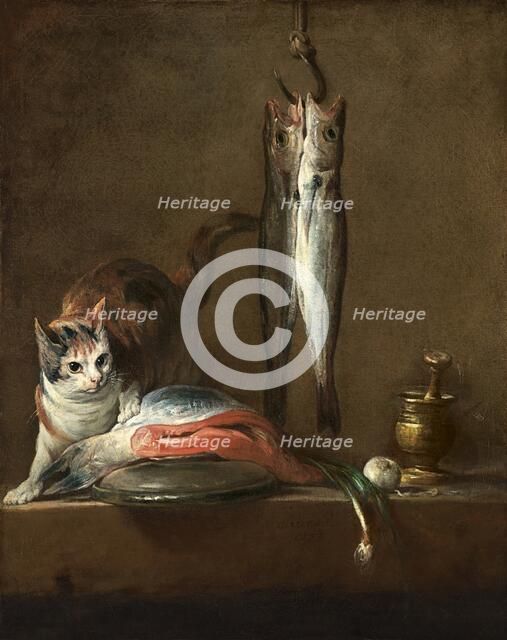 Still Life With Cat and Fish, 1728. Creator: Jean-Simeon Chardin.
