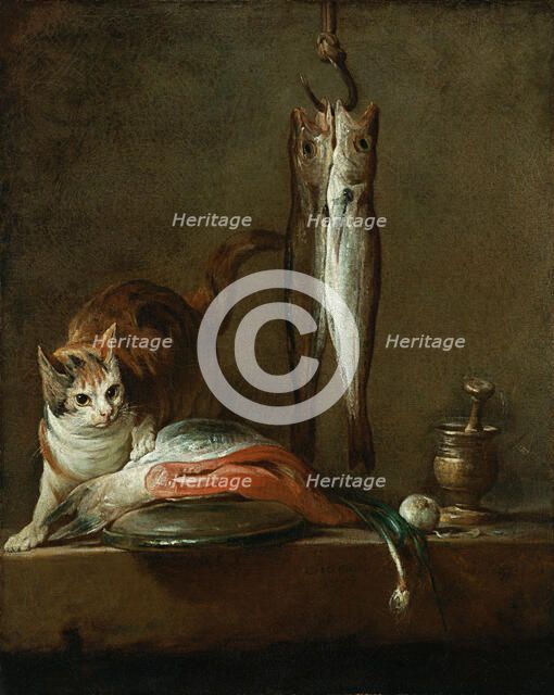 Still Life With Cat and Fish. Artist: Chardin, Jean-Baptiste Siméon (1699-1779)