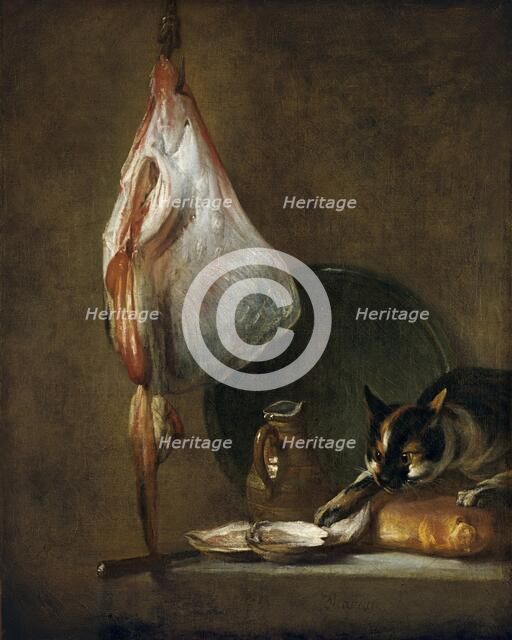 Still-Life With Cat and Rayfish, 1728. Creator: Jean-Simeon Chardin.