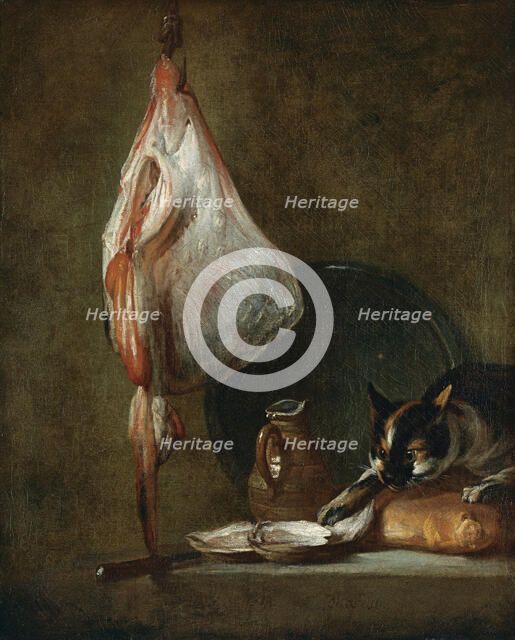 Still Life With Cat and Rayfish. Artist: Chardin, Jean-Baptiste Siméon (1699-1779)
