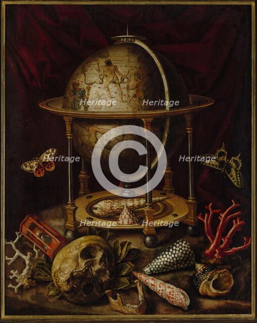 Still Life with Celestial Globe, Skull, Shells, Corals and Butterflies. Creator: Luyckx, Carstian (1623-after 1657).