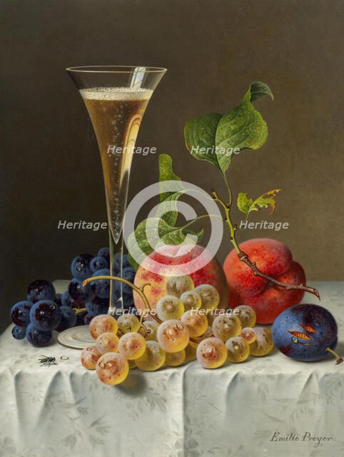 Still life with champagne glass . Creator: Preyer, Emilie (1849-1930).