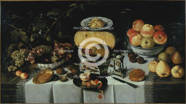 Still life with cheese and fruits, 1625. Creator: Koets, Roelof (1592-1654).