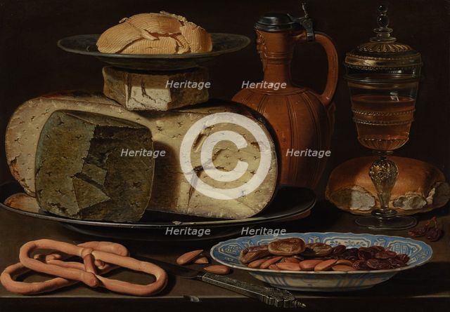 Still Life with Cheeses, Almonds and Pretzels, c1620-1650. Creator: Clara Peeters.