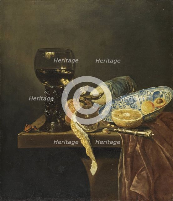 Still Life with Chinese Dish. Rummer, Knife, Bread and Fruit, 1650. Creator: Jan Jansz van de Velde.