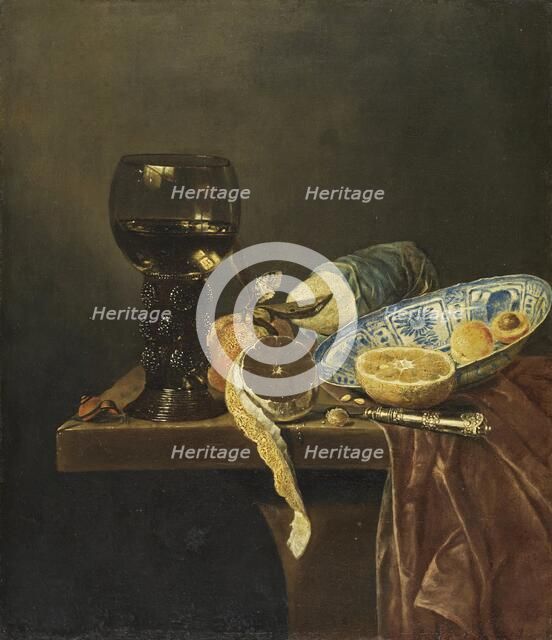 Still Life with Chinese Dish. Rummer, Knife, Bread and Fruit, 1650. Creator: Jan Jansz van de Velde.