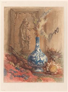 Still life with Chinese vase and dried sunflowers, 1879. Creator: Maria Vos