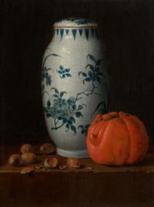 Still Life with Chinese Vase, Hazelnuts and Orange, c1630-1660. Creator: Simon Luttichuys