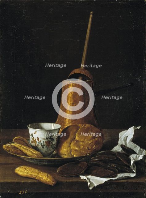 Still life with chocolate and pastries, 1770. Artist: Meléndez, Luis Egidio (1716-1780)
